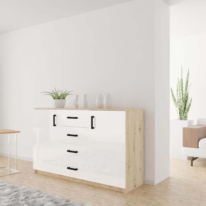 Kommode Bahli 150cm Eiche Artisan/Weiß Glanz