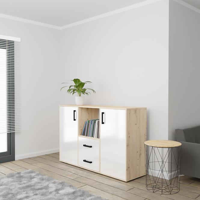 Kommode Herakles 1 136cm Eiche Artisan/Weiß Glanz