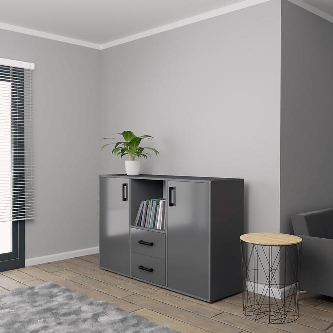 Kommode Herakles 1 136cm Grau/Grau Glanz