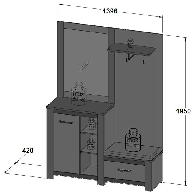 Garderobe Havanna 140cm Antike Eiche