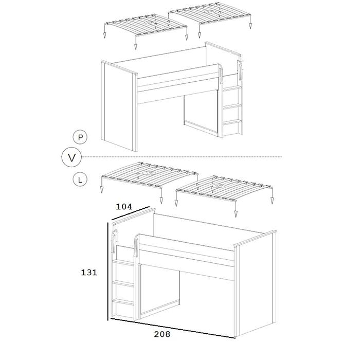 Bett + Schreibtisch Gumi G15 Eiche Samanta/Grau