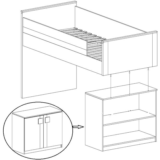 Bett + Schreibtisch Gumi G15 Eiche Samanta/Grau