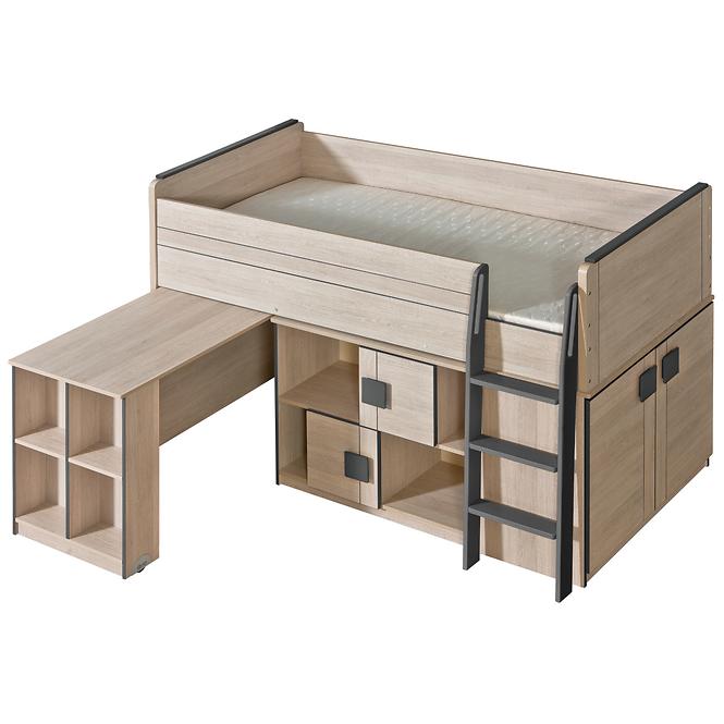 Bett + Schreibtisch Gumi G19 Eiche Samanta/Grau