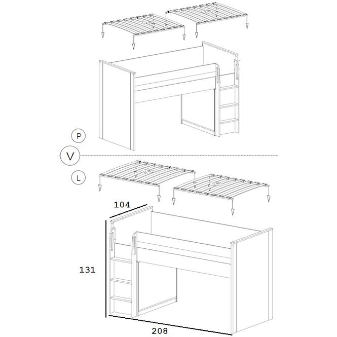 Bett + Schreibtisch Gumi G19 Eiche Samanta/Grau