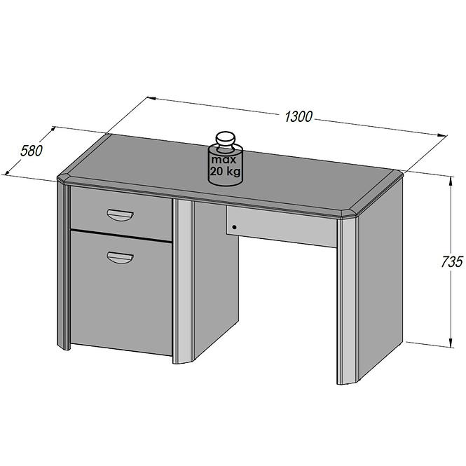 Schreibtisch Yoop Ypb21 130cm Eiche Sonoma/Grau