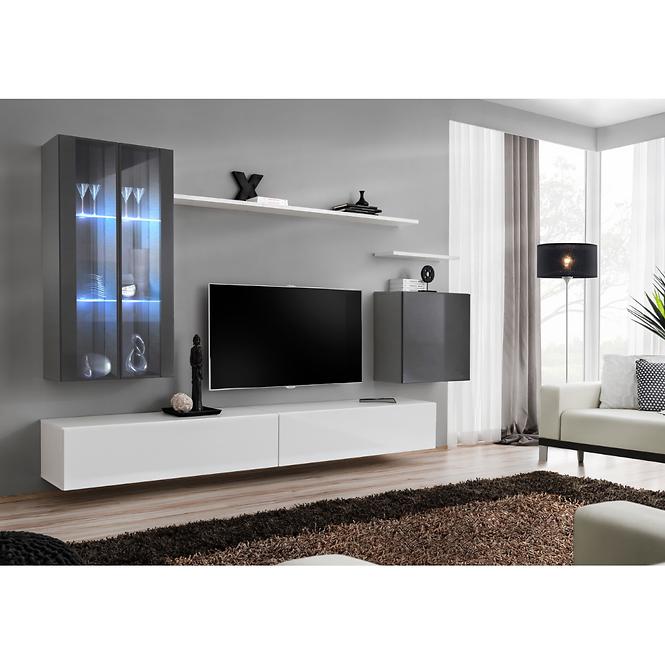 Wohnwand Switch Glass+Led Xii Graphit/Weiß