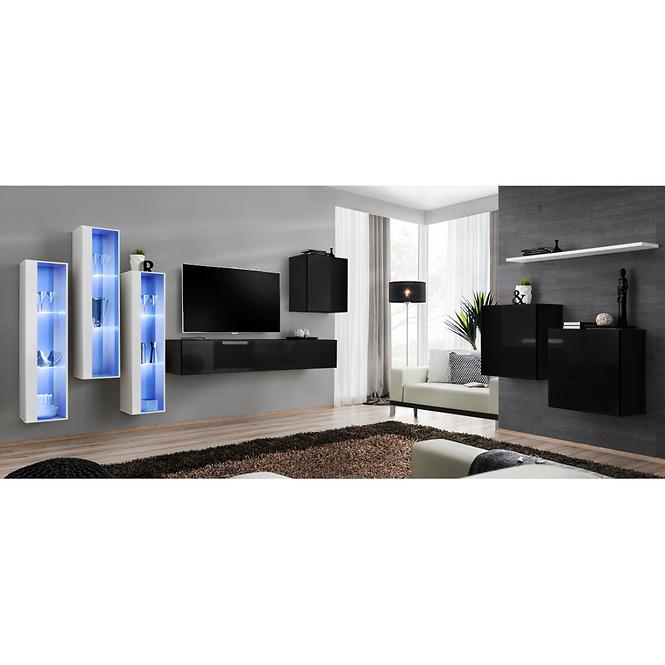 Wohnwand Switch Glass+Led Xiii Weiß/Schwarz