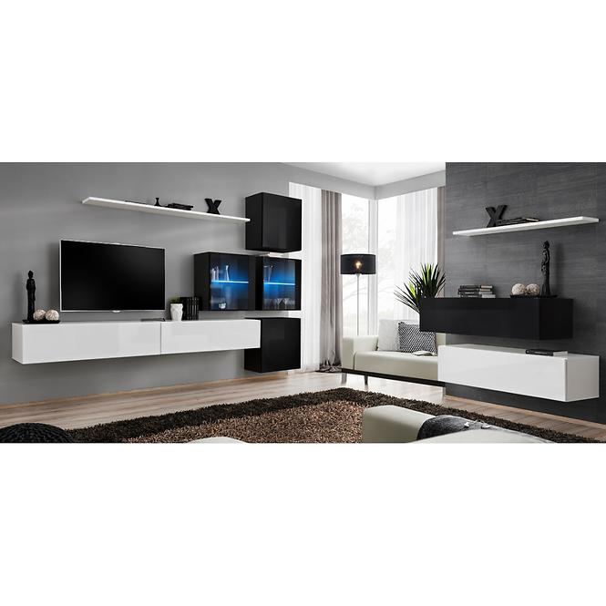 Wohnwand Switch XIX Glas + LED  Weiß/Schwarz