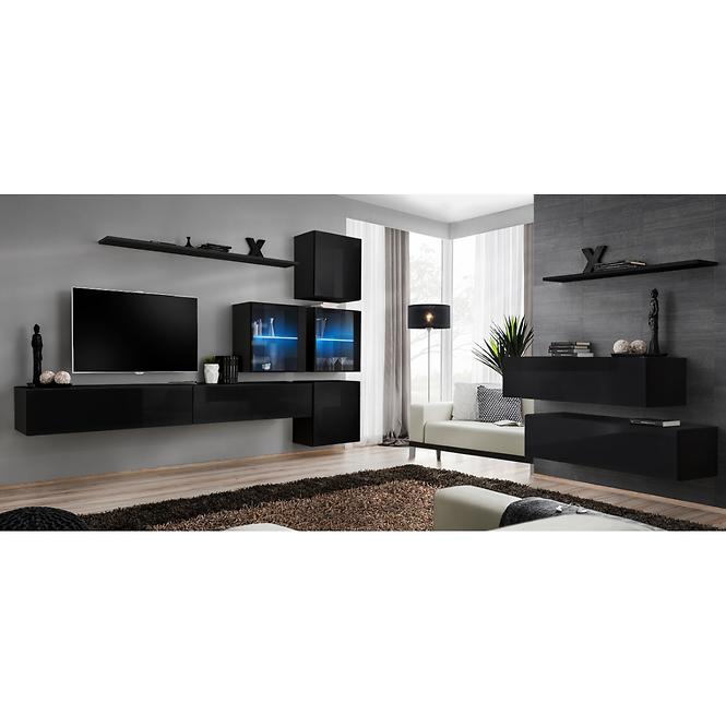 Wohnwand Switch XIX Glas + LED  Schwarz