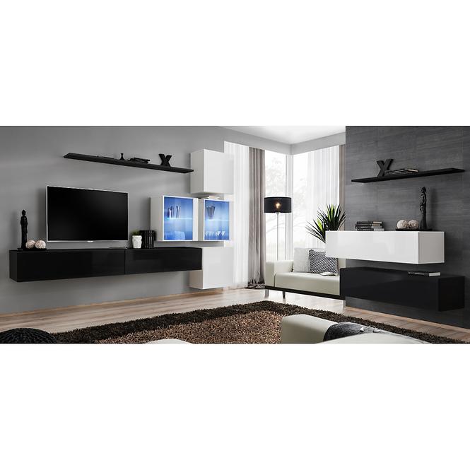 Wohnwand Switch XIX Glas + LED  Schwarz/Weiß