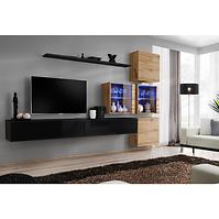 Wohnwand Switch XIX Glas + LED  Schwarz/Wotan