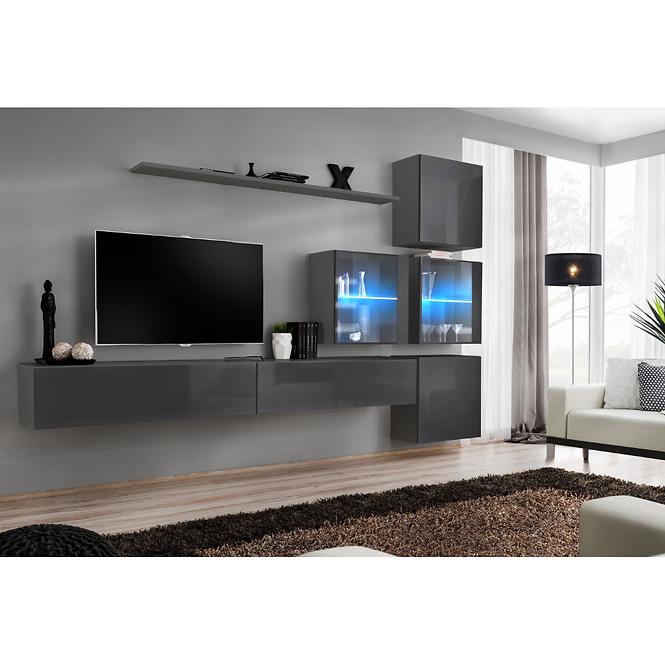 Wohnwand Switch XIX Glas + LED  Grafit