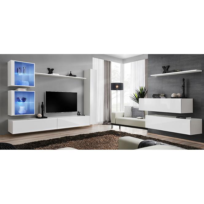 Wohnwand Switch XVIII Glas + LED Weiß