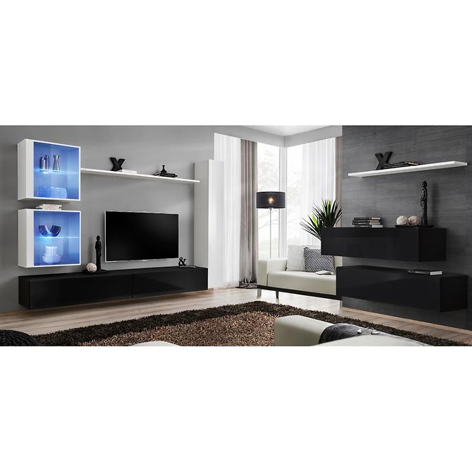 Wohnwand Switch XVIII Glas + LED Weiß/Schwarz