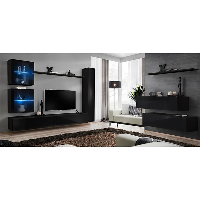 Wohnwand Switch XVIII Glas + LED Schwarz