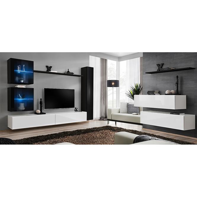 Wohnwand Switch XVIII Glas + LED Schwarz/Weiß