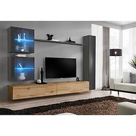 Wohnwand Switch XVIII Glas + LED Grafit/Wotan