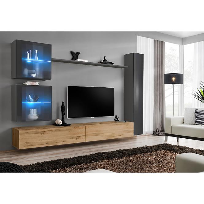 Wohnwand Switch XVIII Glas + LED Grafit/Wotan