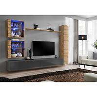 Wohnwand Switch XVIII Glas + LED Wotan/Grafit