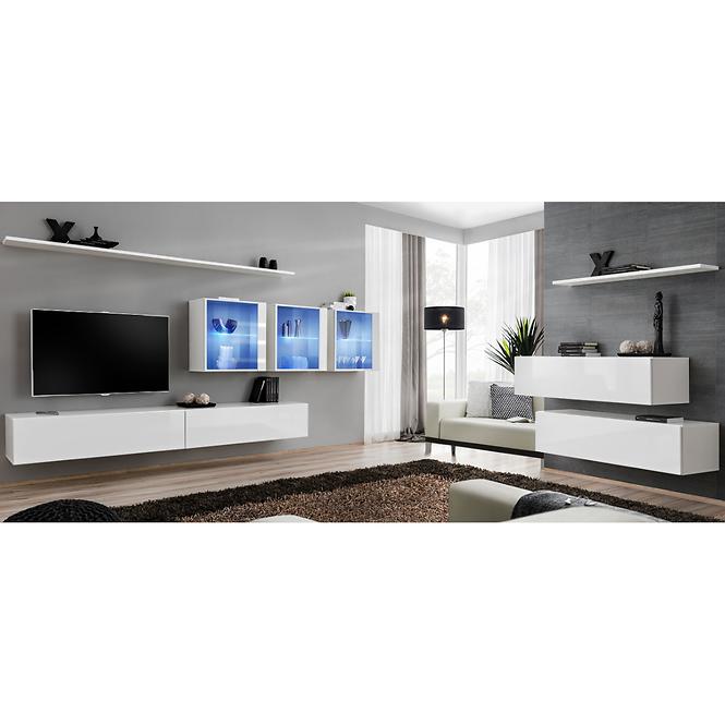 Wohnwand Switch XVII Glas + LED Weiß