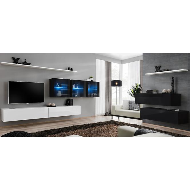 Wohnwand Switch XVII Glas + LED Weiß/Schwarz