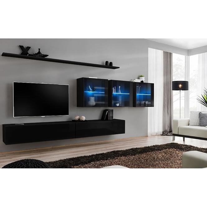 Wohnwand Switch XVII Glas + LED Schwarz