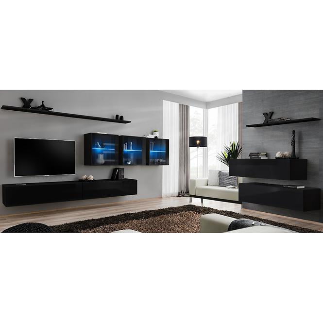 Wohnwand Switch XVII Glas + LED Schwarz
