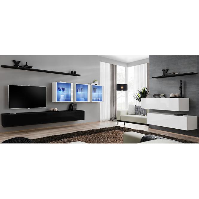 Wohnwand Switch XVII Glas + LED Schwarz/Weiß