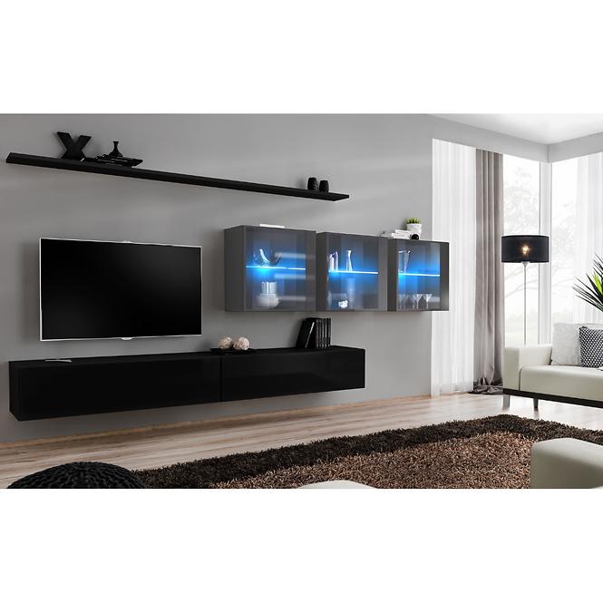 Wohnwand Switch XVII Glas + LED Schwarz/Grafit