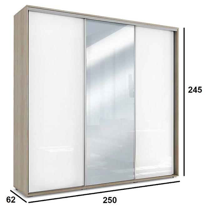 Schrank Amelia A30 250 Spiegel  Sonoma/Weiß Glanz,2