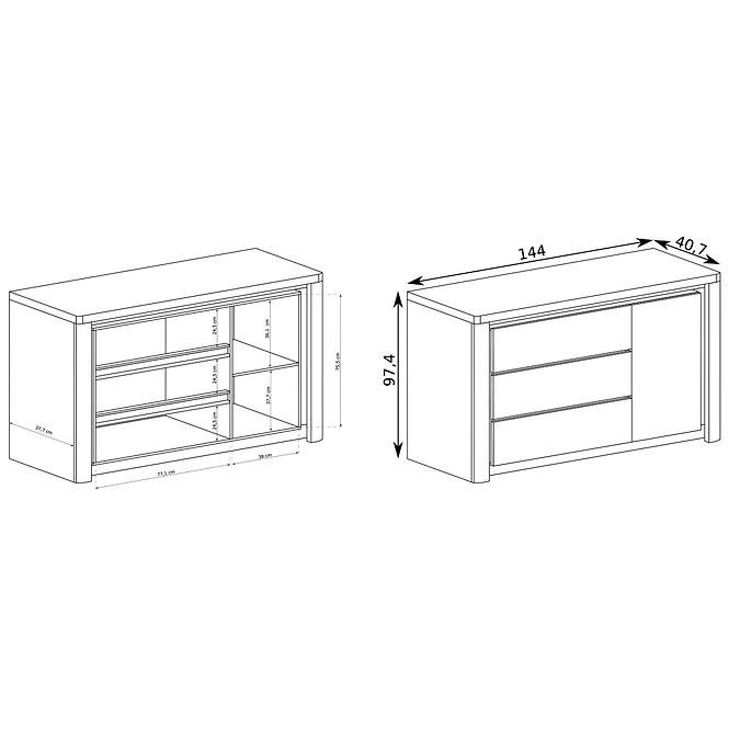Kommode Livinio L15 Ribbeck/Weiß Glanz