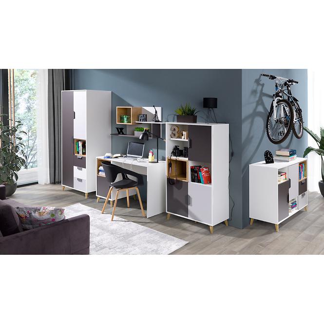 Bett Joker 15 P/L Weiß / Graphit / Grau / Lefkas Eiche