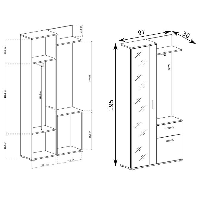 Garderobe Předsíňová Stěna Rio Spiegel Wotan/Schwarz