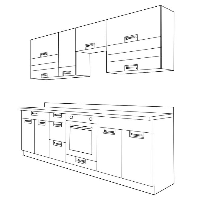Küchenzeile Favorit 260 C Plus mit Arbeitsplatte Sonoma/White/Ribbeck