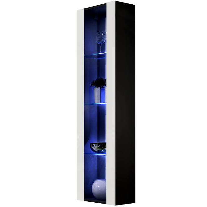 Vitrine Fly 41+Glas weiß/schwarz +LED