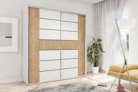 Schrank Nela A18 Weiß/Craft Gold/Lacobel Weiß