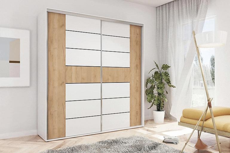 Schrank Nela A18 Weiß/Craft Gold/Lacobel Weiß