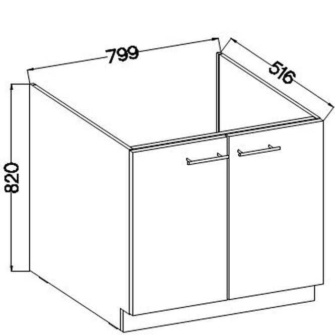 Küchenzeile Lara 80zl 2f Bb Mdf  Weiß Glänzend