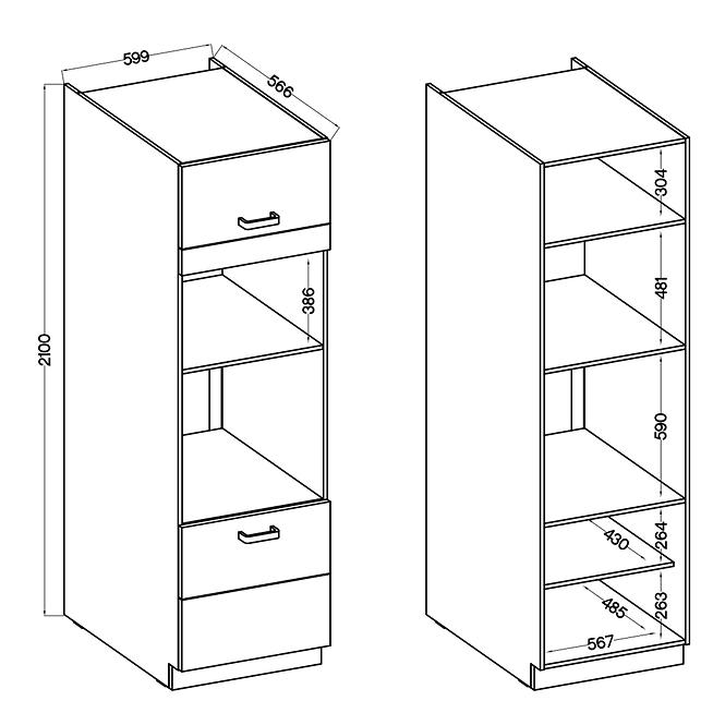 Küchenzeile Lara 60dpm-210 2f Bb Mdf  Weiß Glänzend