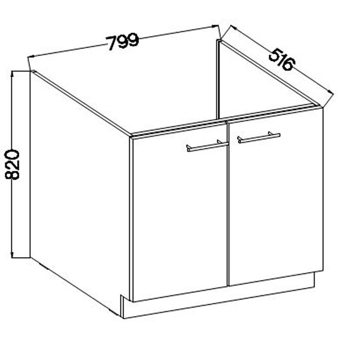 Küchenzeile Lara 80zl 2f Bb Mdf Grau  Glänzend