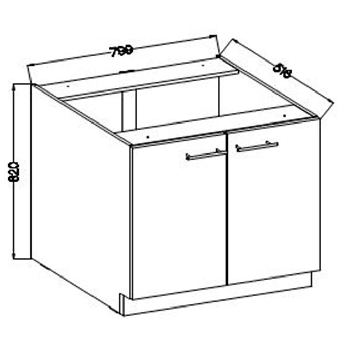 Küchenzeile Lara 80d 2f Bb Mdf Grau  Glänzend,2