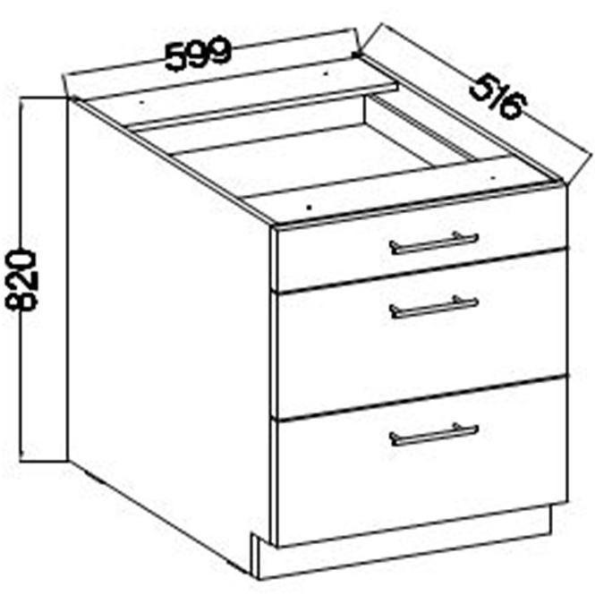 Küchenzeile Lara 60d 3s Bb Mdf Grau  Glänzend
