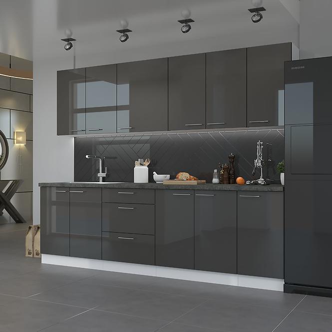 Küchenzeile Lara 50zl 1f Bb Mdf Grau  Glänzend