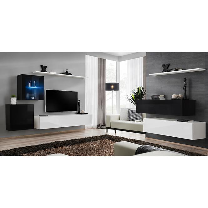 Wohnwand Switch XV Glass +LED weiß/schwarz