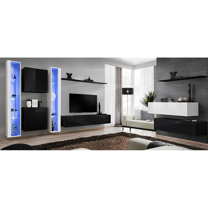 Wohnwand Switch XVI Glass + LED weiß/schwarz