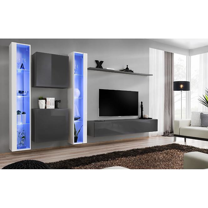 Wohnwand Switch XVI Glass + LED weiß/graphit
