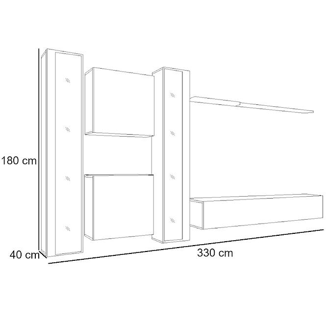 Wohnwand Switch XVI Glass + LED graphit/Eiche Wotan