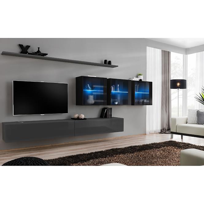 Wohnwand Switch XVII Glass + LED graphit/schwarz