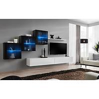 Wohnwand Switch XX Glass + LED schwarz/weiß