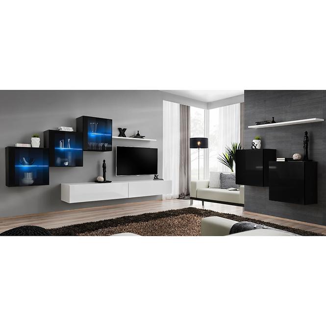 Wohnwand Switch XX Glass + LED schwarz/weiß